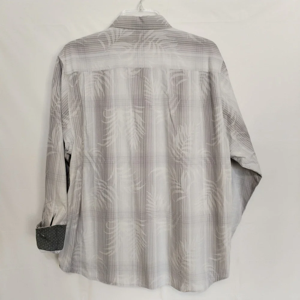 Tommy Bahama Shirt Mens Large Striped Cotton Silk Gray‎ Long Sleeve Flip Cuffs